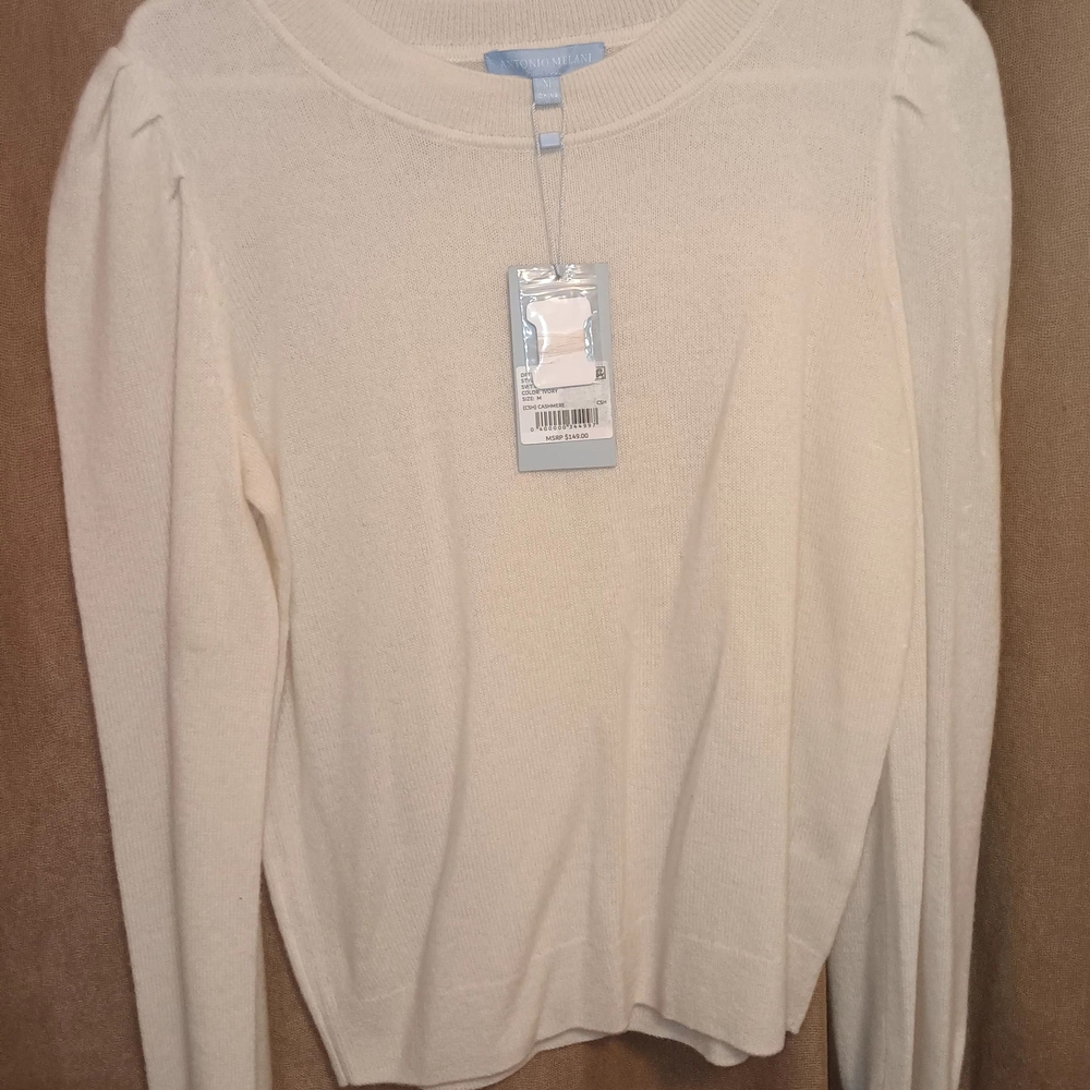 ANTONIO MELANI Cream Textured Crew Neck Sweater